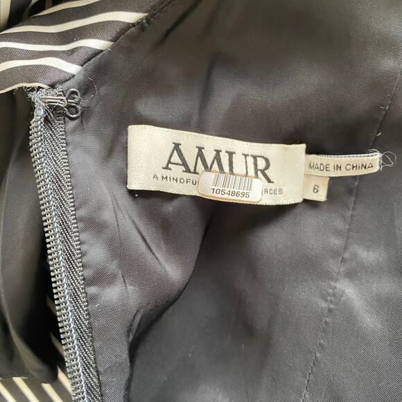 Amur Francesca Women Black White Satin Stripes Cold Shoulder Ruffle Dress Sz 6 - Picture 8 of 8